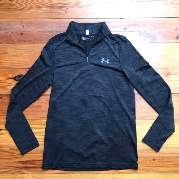 Under Armour Heather Grey Black Long Sleeve Half Zip Top, EUC, S - Picture 3 of 13